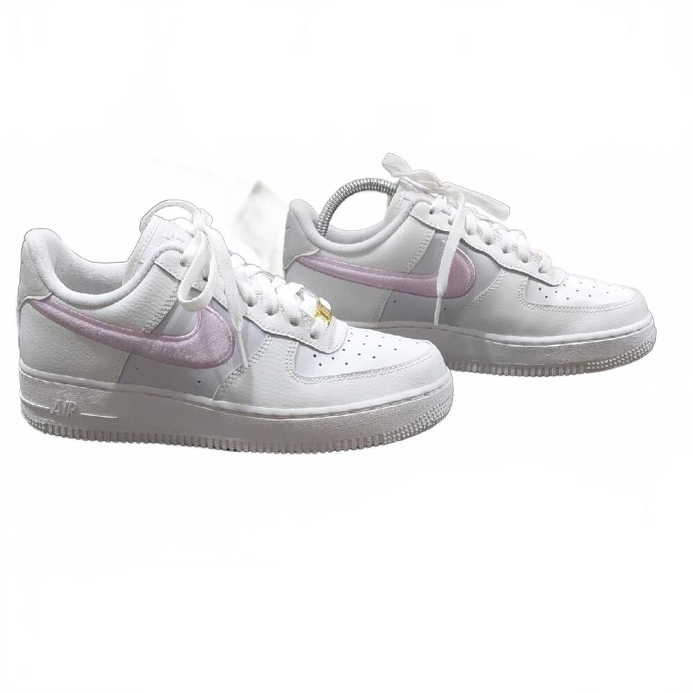 "Nike Air Force 1  With Pink Chenille(Fuzzy) Swoosh. Womens Sz.7.5, Look Mint!